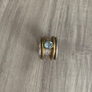 Silver ring with gold copper and blue stone 6